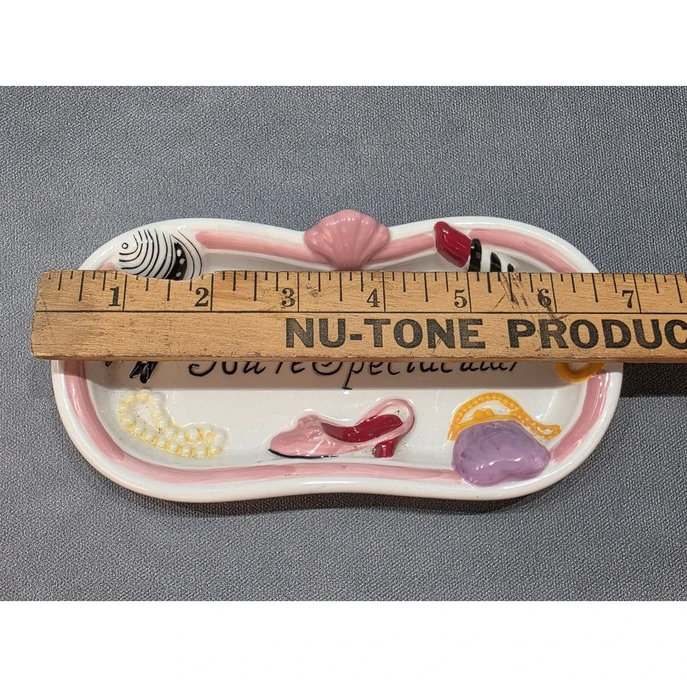 Vintage Ceramic You're Spectacular Vanity Trinket Tray Jewelry Dish Pink White